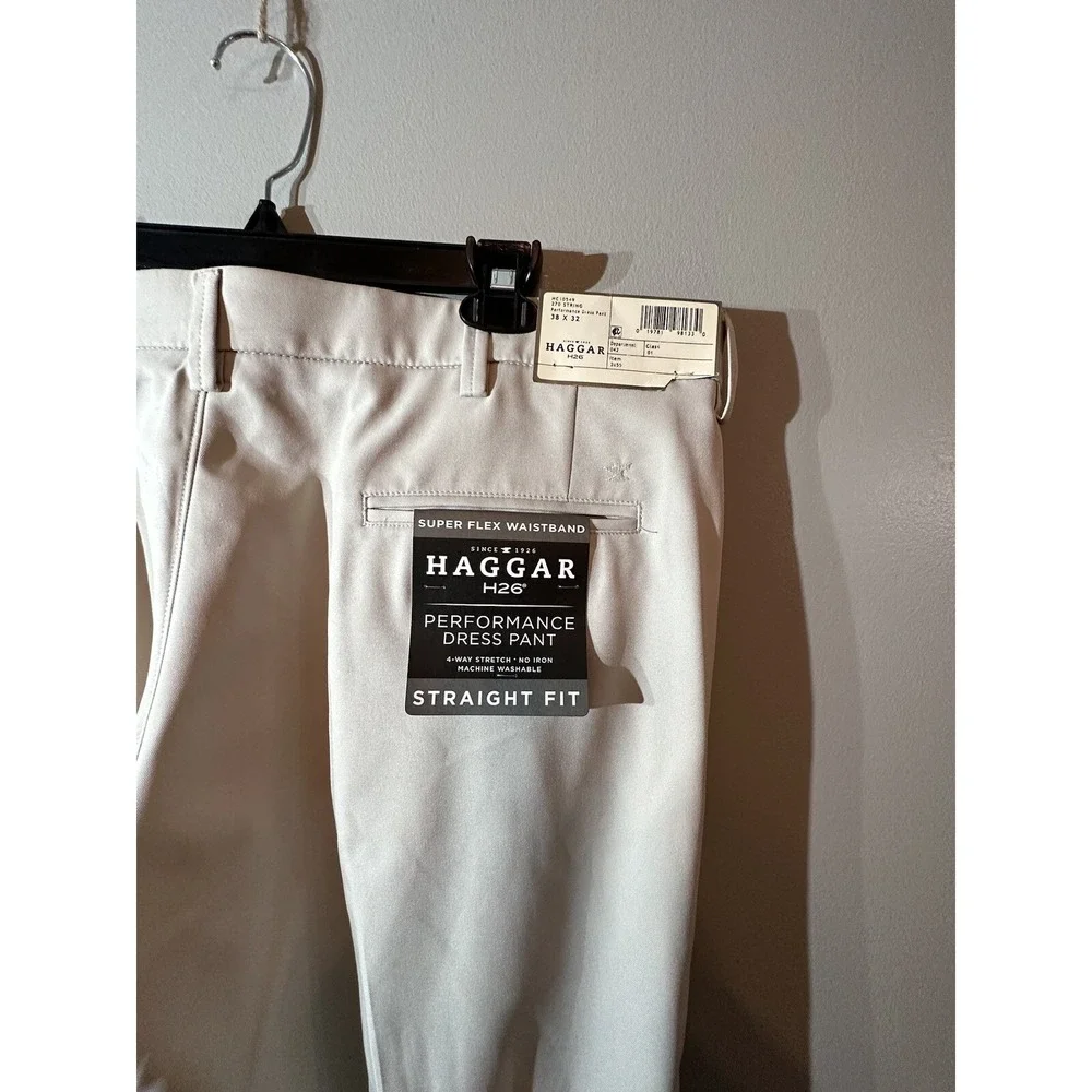 Haggar Mens Performance Dress Pant Straight Fit Super Flex Waist Khaki 34x32 NWT